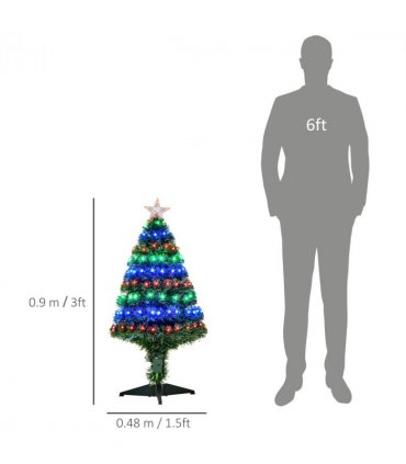 3ft Prelit Artificial Christmas Tree with Multi-Coloured Fiber Optic LED Green