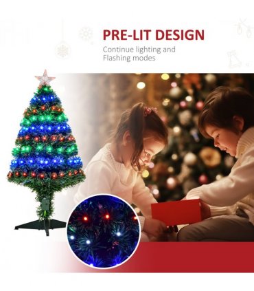 3ft Prelit Artificial Christmas Tree with Multi-Coloured Fiber Optic LED Green
