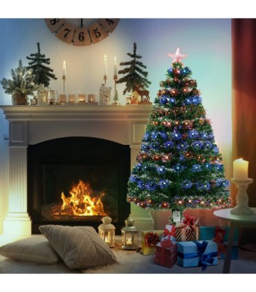 4ft Prelit Artificial Christmas Tree with Multi-Coloured Fiber LED Light Green
