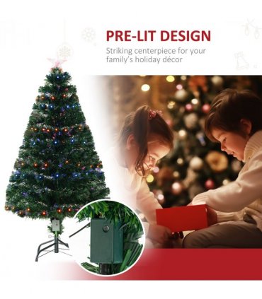 4ft Prelit Artificial Christmas Tree with Multi-Coloured Fiber LED Light Green