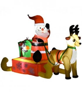 4ft Christmas Inflatable Santa Claus Sledge Sleigh Reindeer Blow Up Xmas Garden
