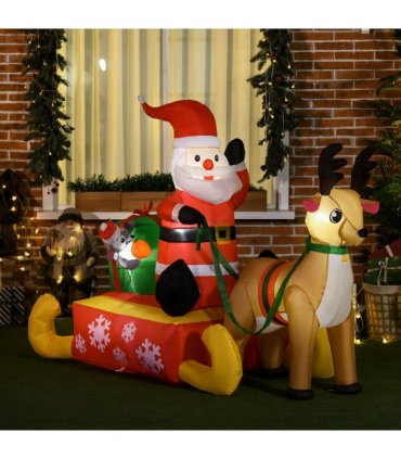 4ft Christmas Inflatable Santa Claus Sledge Sleigh Reindeer Blow Up Xmas Garden