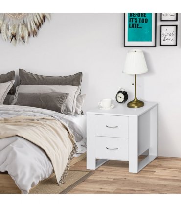 Particle Board 2-Drawer Bedside Table White