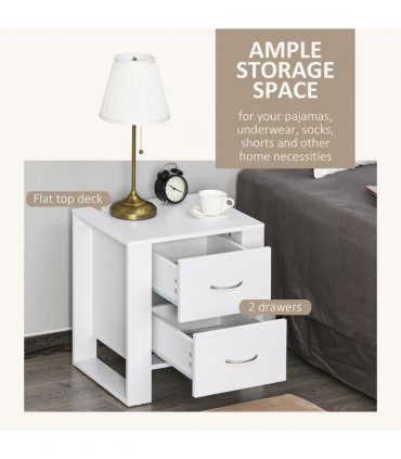 Particle Board 2-Drawer Bedside Table White