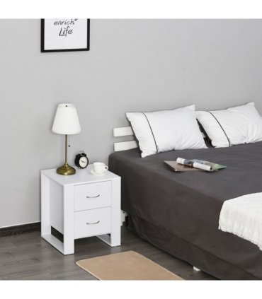 Particle Board 2-Drawer Bedside Table White