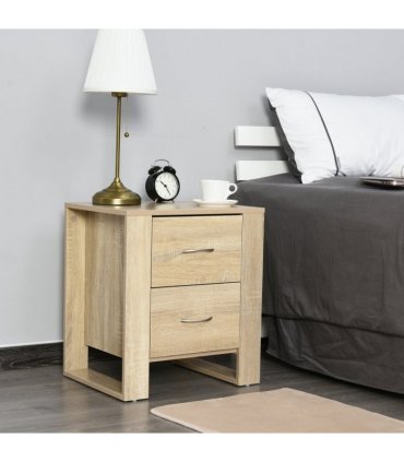 Particle Board 2-Drawer Bedside Table Natural