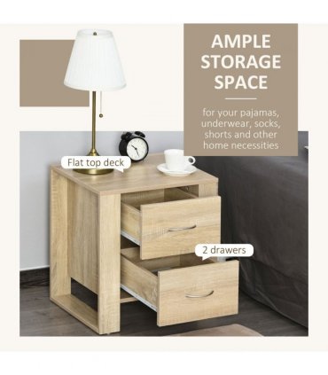 Particle Board 2-Drawer Bedside Table Natural