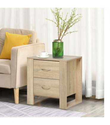 Particle Board 2-Drawer Bedside Table Natural