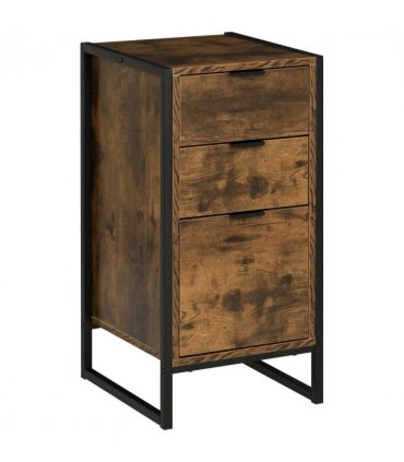 Industrial 3-Drawer Storage Chest Metal Frame Freestanding Unit Brown