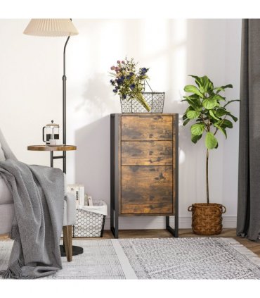 Industrial 3-Drawer Storage Chest Metal Frame Freestanding Unit Brown