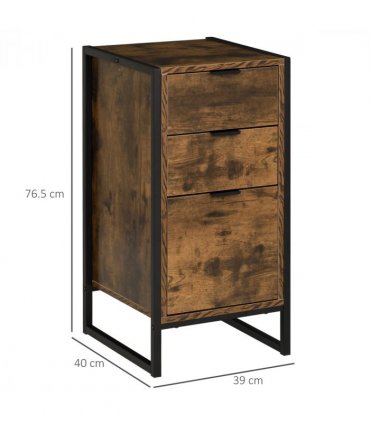 Industrial 3-Drawer Storage Chest Metal Frame Freestanding Unit Brown