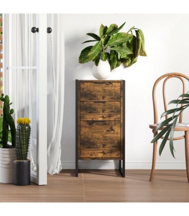 Industrial 3-Drawer Storage Chest Metal Frame Freestanding Unit Brown