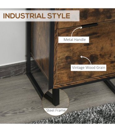 Industrial 3-Drawer Storage Chest Metal Frame Freestanding Unit Brown