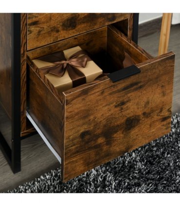 Industrial 3-Drawer Storage Chest Metal Frame Freestanding Unit Brown