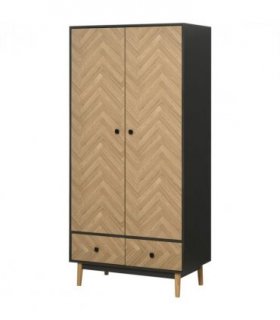 Wardrobe Cabinet Wood Grain 90x50x190cm-Grey/Oak