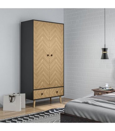 Wardrobe Cabinet Wood Grain 90x50x190cm-Grey/Oak