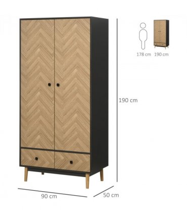 Wardrobe Cabinet Wood Grain 90x50x190cm-Grey/Oak