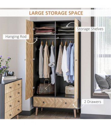 Wardrobe Cabinet Wood Grain 90x50x190cm-Grey/Oak
