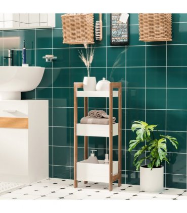 Bamboo Bathroom Shelves, 3-Tier, White, 27.5cm x 20.8cm x 74cm, Eco-Friendly