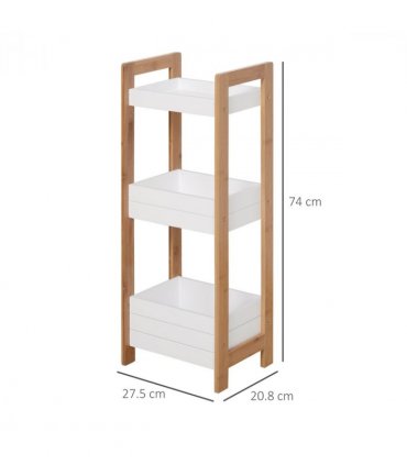 Bamboo Bathroom Shelves, 3-Tier, White, 27.5cm x 20.8cm x 74cm, Eco-Friendly
