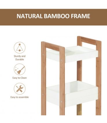 Bamboo Bathroom Shelves, 3-Tier, White, 27.5cm x 20.8cm x 74cm, Eco-Friendly