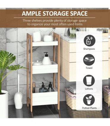 Bamboo Bathroom Shelves, 3-Tier, White, 27.5cm x 20.8cm x 74cm, Eco-Friendly