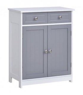 Bathroom Cabinet Grey White MDF 2-Drawer Freestanding 60cmx30cmx75cm Storage