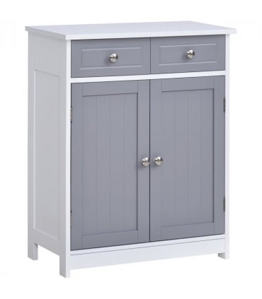 Bathroom Cabinet Grey White MDF 2-Drawer Freestanding 60cmx30cmx75cm Storage