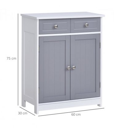 Bathroom Cabinet Grey White MDF 2-Drawer Freestanding 60cmx30cmx75cm Storage