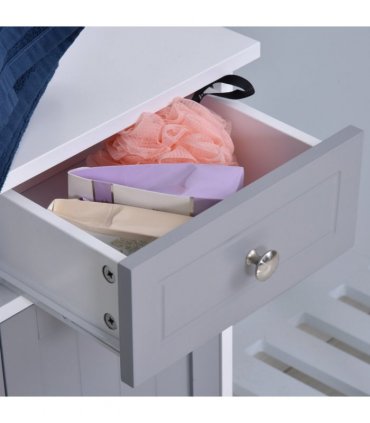 Bathroom Cabinet Grey White MDF 2-Drawer Freestanding 60cmx30cmx75cm Storage