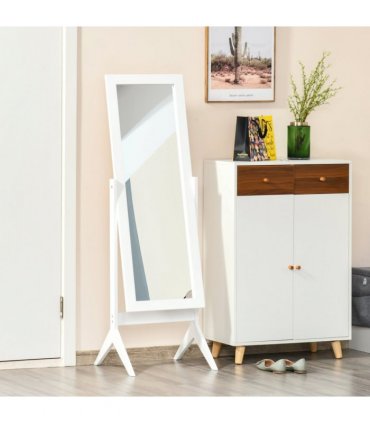 Tall Freestanding Dressing Mirror w/Adjustable Tilt White