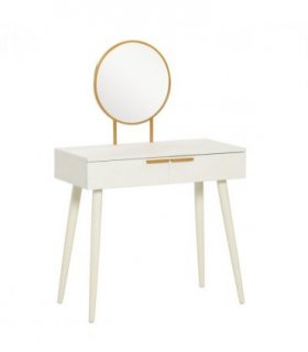 HOMCOM Modern Dressing Table w/ 2 Drawers Round Mirror for Bedroom White