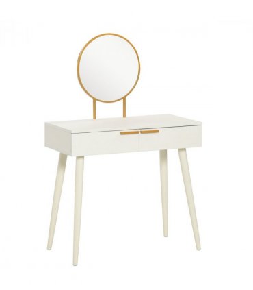 HOMCOM Modern Dressing Table w/ 2 Drawers Round Mirror for Bedroom White