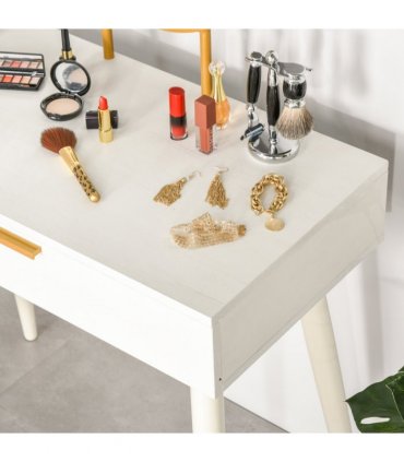 HOMCOM Modern Dressing Table w/ 2 Drawers Round Mirror for Bedroom White