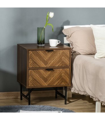 Side Cabinet 48cm x 39.5cm x 61cm Walnut Brown Herringbone Pattern Drawer Unit