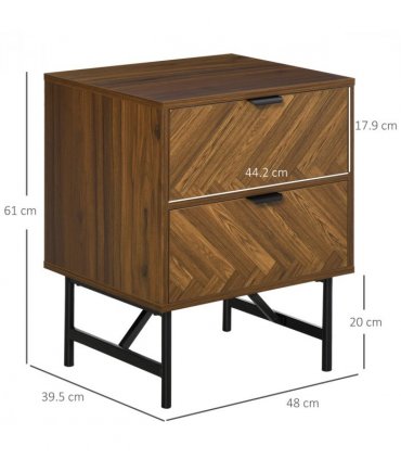 Side Cabinet 48cm x 39.5cm x 61cm Walnut Brown Herringbone Pattern Drawer Unit