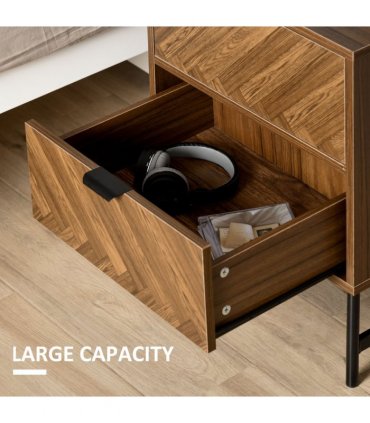 Side Cabinet 48cm x 39.5cm x 61cm Walnut Brown Herringbone Pattern Drawer Unit