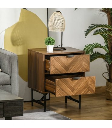 Side Cabinet 48cm x 39.5cm x 61cm Walnut Brown Herringbone Pattern Drawer Unit