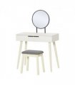 Dressing Table Vanity Set Makeup Desk with Round Mirror Cushioned Stool White