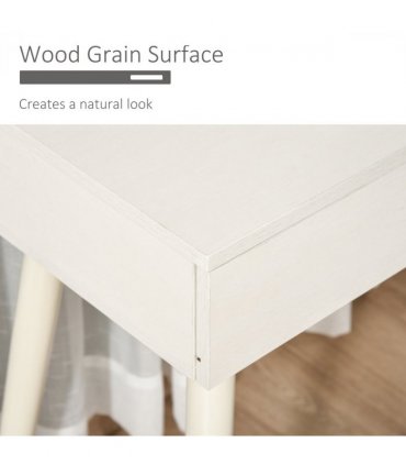 Dressing Table Vanity Set Makeup Desk with Round Mirror Cushioned Stool White