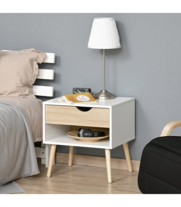 Bedside Table with Drawer and Shelf, Modern Nightstand, End Table