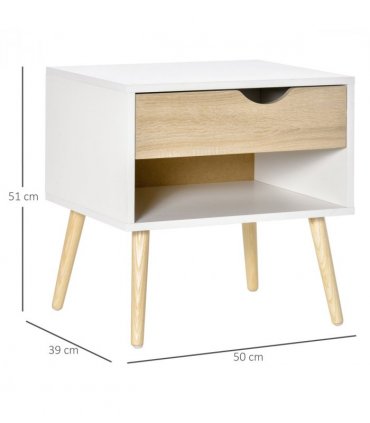 Bedside Table with Drawer and Shelf, Modern Nightstand, End Table
