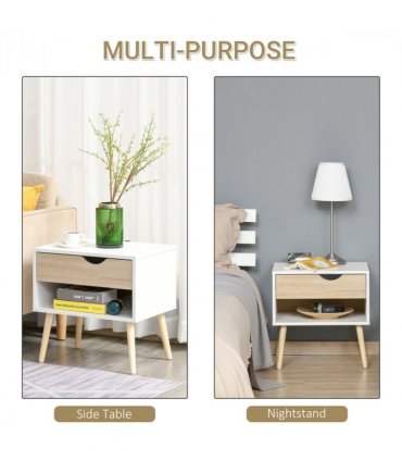 Bedside Table with Drawer and Shelf, Modern Nightstand, End Table