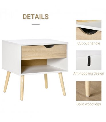 Bedside Table with Drawer and Shelf, Modern Nightstand, End Table