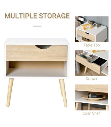 Bedside Table with Drawer and Shelf, Modern Nightstand, End Table