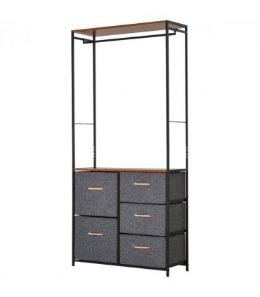 175x83cm Freestanding Clothes Hanger Storage Unit SteelBlack Brown Coat Rack