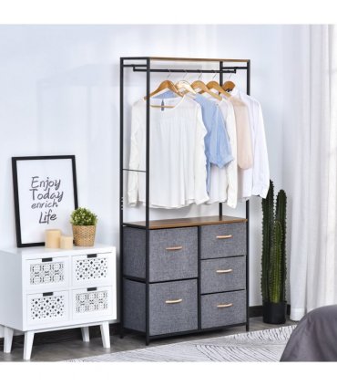 175x83cm Freestanding Clothes Hanger Storage Unit SteelBlack Brown Coat Rack