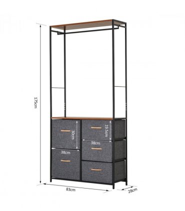 175x83cm Freestanding Clothes Hanger Storage Unit SteelBlack Brown Coat Rack