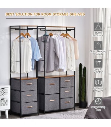 175x83cm Freestanding Clothes Hanger Storage Unit SteelBlack Brown Coat Rack