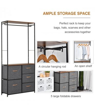 175x83cm Freestanding Clothes Hanger Storage Unit SteelBlack Brown Coat Rack